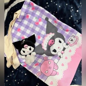 Kuromi Tote & Plush Bag Charm/Coin Pouch Set - EUC